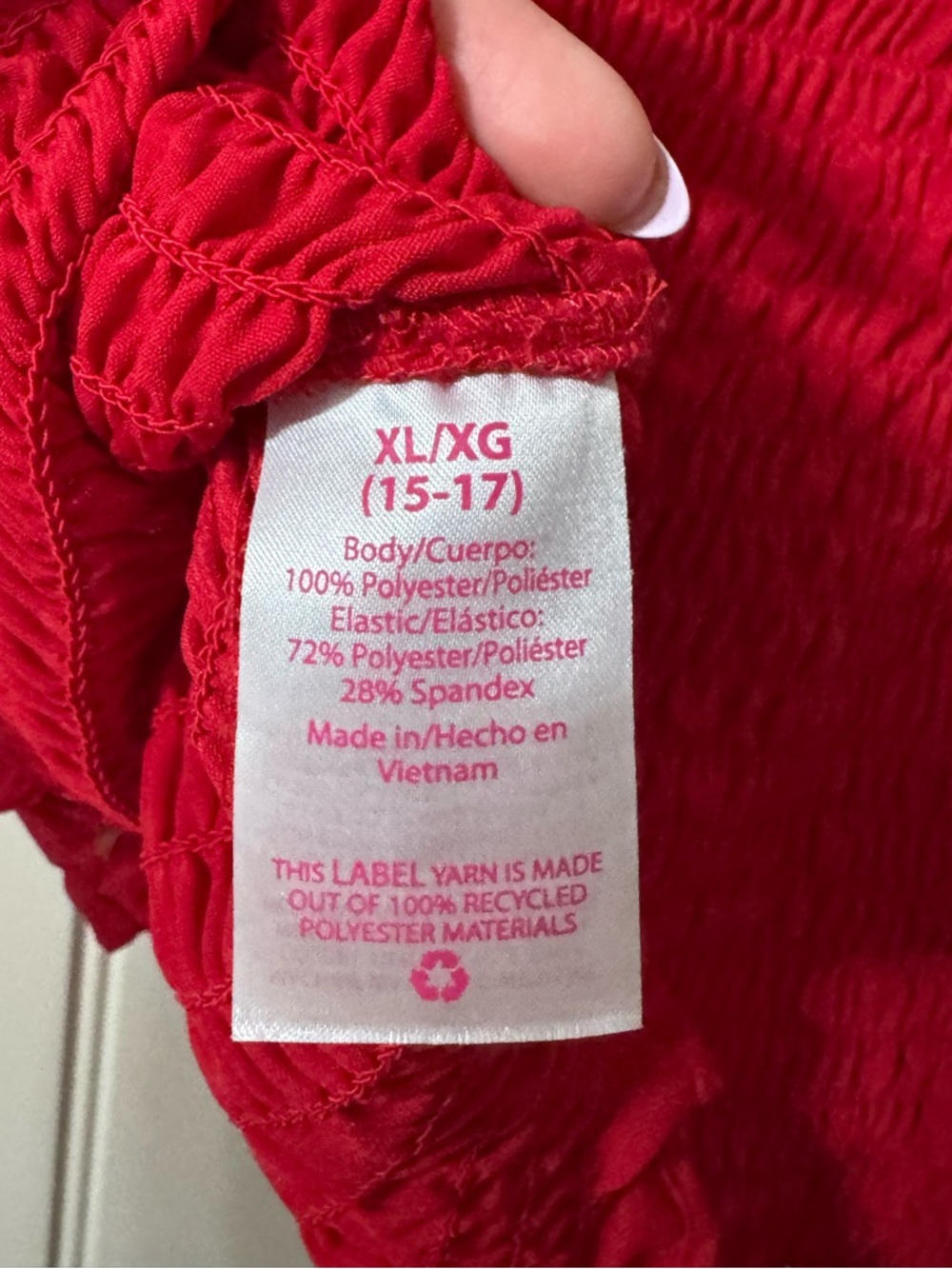 3/for $15 🍒 Red Smocked Puff Sleeve Crop Top Blouse (Womens X-Large) - Picture 7 of 8